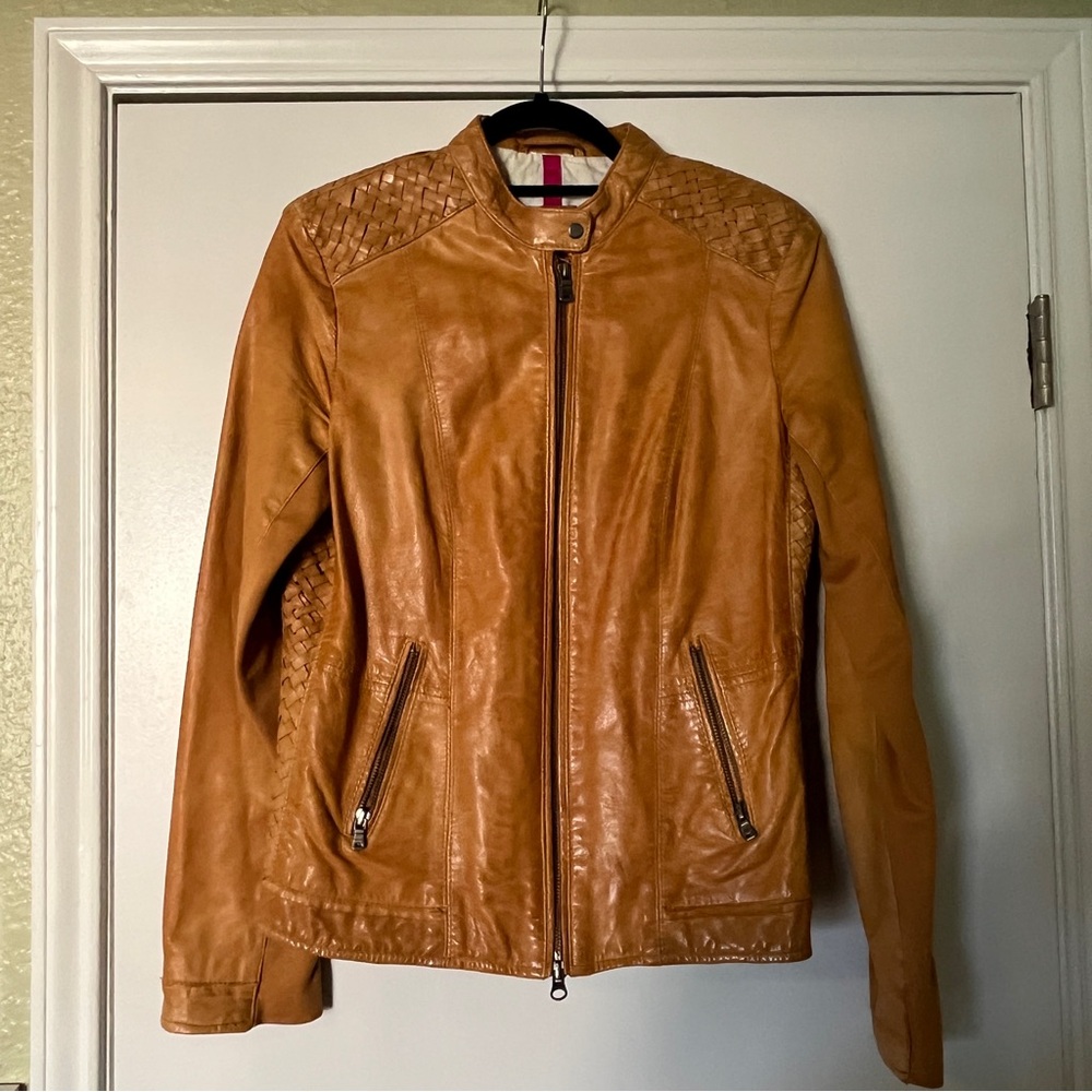 Tan Brown Genuine Leather Racer Jacket